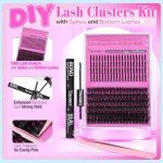 Yawamica Lash Extension Kit Wispy Lash Clusters 12-18mm with 14-20mm Spikes and 5-7mm Bottom Lashes DIY Manga Cluster Eyelash Extensions D Curly Waterproof Lashes Clusters Kit with Bond and Seal