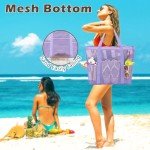Fammart Mesh Beach Bag, Large Beach Tote with Top Zipper Closure & 8 Pockets Toys Pool Bag Family Vacation Cruise Essentials