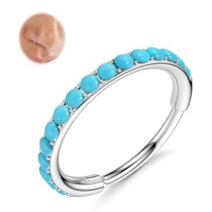BodyBonita Turquoise Nose Rings Hoops for Women - 316L Surgical Steel Clicker Nose Piercings 20G Segment Cartilage Helix Rook Tragus Conch Daith Earrings Septum Lip Jewelry 7mm Silver
