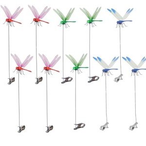 3 PCS Outdoor Fake Dragonfly Rod Clip, 3D Dragon Fly Garden Stakes & Hat Simulation Decor, Insert Pole Clip, Removable Natural Waterproof Decoration for Garden, Patio, Balcony(10PC-D)