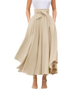 chouyatou Women's Elegant High Waisted Side Slit Irregular Bohemian Maxi Skirt with Pockets (Small, Apricot)