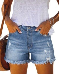 onlypuff Denim Short for Women High Waist Jean Shorts High Rise Cut Off Summer Hot Shorts Blue M
