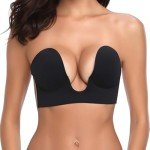 Invisible Adhesive Push-Up Bra - Sticky Strapless Bra with Clear Nipple Cover for Backless Dresses/Tops Black D