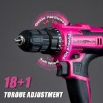 Lithitech 20V Pink Cordless Drill Set for Women - with 2.0Ah Battery & Charger, 3/8" Keyless Chuck,Lightweight Electric Power Drill Tool,2-Speed + 354 In-Lb Torque(Pink)