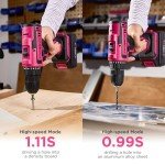 Lithitech 20V Pink Cordless Drill Set for Women - with 2.0Ah Battery & Charger, 3/8" Keyless Chuck,Lightweight Electric Power Drill Tool,2-Speed + 354 In-Lb Torque(Pink)