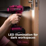 Lithitech 20V Pink Cordless Drill Set for Women - with 2.0Ah Battery & Charger, 3/8" Keyless Chuck,Lightweight Electric Power Drill Tool,2-Speed + 354 In-Lb Torque(Pink)