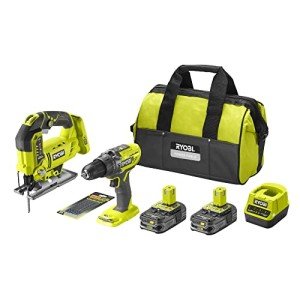RYOBI One+ RCK182B-225SA6 Duo Impact Drill + Cordless Jigsaw 18 V – 2 x 2.5 Ah Batteries – 6 Blades – Storage Bag