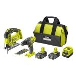 RYOBI One+ RCK182B-225SA6 Duo Impact Drill + Cordless Jigsaw 18 V – 2 x 2.5 Ah Batteries – 6 Blades – Storage Bag