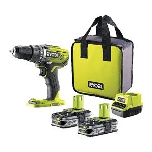 RYOBI Cordless Drill Driver 18V ONE+ with 2 Batteries 1.5Ah, Charger and Bag - 2 Speed, Drill Chuck 13 mm