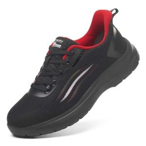 Treesky Women's Slip-Resistant Work Sneakers - Black & Red