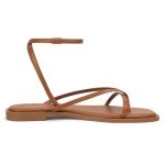 DIFEMA Women's Strappy Ankle Flat Sandals - Brown