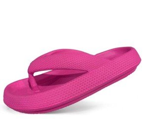 Afellicy Women's Hot Pink Pillow Flip Flops
