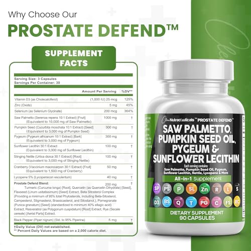 Clean Nutraceuticals Saw Palmetto 10000mg Pumpkin Seed Oil 3000mg Pygeum 3000mg Sunflower Lecithin 3000mg Stinging Nettle Cranberry - Prostate Supplements for Men with Lycopene - 90 Caps