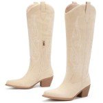 Beige Wide Calf Cowboy Boots for Women
