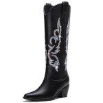 Black Rhinestone Cowboy Boots for Women - Wide Calf