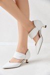 Coutgo Women's Beige Kitten Heel Dress Shoes