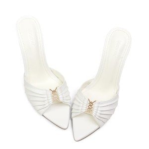 White Stiletto Mule Heels with Pointed Toe