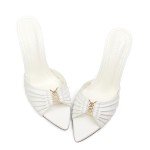White Stiletto Mule Heels with Pointed Toe