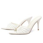 White Stiletto Mule Heels with Pointed Toe