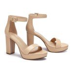 Women’s 4-Inch Platform Block Heels - Nude