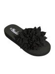 OYOANGLE Women's Boho Flower Appliques Flip Flops
