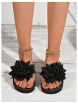 OYOANGLE Women's Boho Flower Appliques Flip Flops