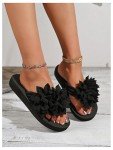 OYOANGLE Women's Boho Flower Appliques Flip Flops