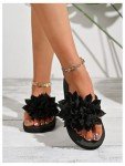 OYOANGLE Women's Boho Flower Appliques Flip Flops