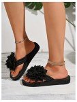 OYOANGLE Women's Boho Flower Appliques Flip Flops