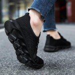 MGBDSZ Womens Walking Shoes Casual Slip On Tennis Running Shoes Lightweight Breathable Non Slip Workout Athletic Gym Cross Training Sneakers Black Size US 8