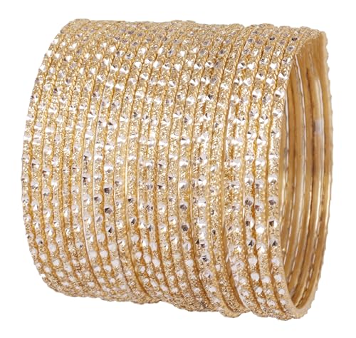Touchstone NEW Indian Bollywood Fresh Fashion Handcrafted Pretty Stylish Hand Saw Peeled Light Golden Color Designer Jewelry Bracelets Bangle. Set Of 24. In Gold Tone For Women.