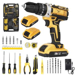 JENABOM Cordless Drill Set 21V, Electric Screwdriver with 2 Batteries 2000mAh, 25+3 Torque Cordless Hammer Drill, 2-Speed, 42N.m Max, LED Work Light for Home and Garden DIY Project