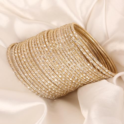 Touchstone NEW Indian Bollywood Fresh Fashion Handcrafted Pretty Stylish Hand Saw Peeled Light Golden Color Designer Jewelry Bracelets Bangle. Set Of 24. In Gold Tone For Women.