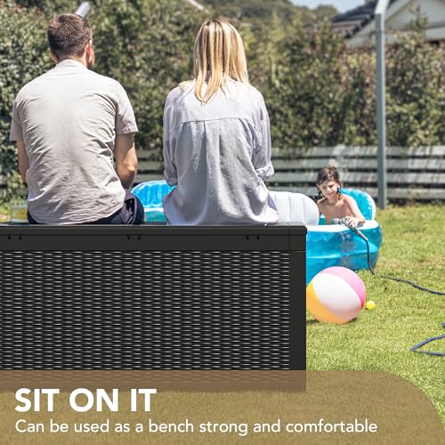 Devoko 100 Gallon Waterproof Large Resin Deck Box Indoor Outdoor Lockable Storage Container for Patio Furniture Cushions, Toys and Garden Tools (100 Gallon, Black)
