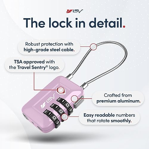 TSA Approved Luggage Travel Lock, Set-Your-Own Combination Lock for School Gym Locker, Luggage Suitcase Baggage Locks, Filing Cabinets, Toolbox, Case (Purple, 1 Pack)
