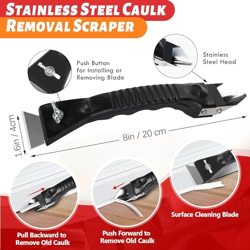 Cocew Caulk Gun Kit, Smooth Silicone Caulking Gun and Caulk Remover Tool, Sealant Finishing Tool Grout Scraper for Kitchen Bathroom Window Sink Joint, All in One with Gift Box