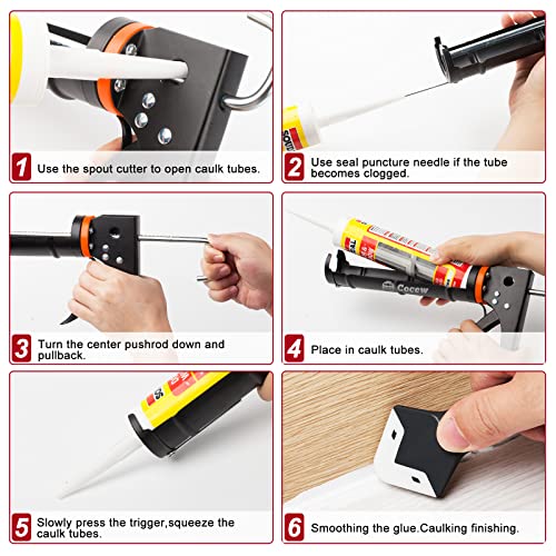 Cocew Caulk Gun Kit, Smooth Silicone Caulking Gun and Caulk Remover Tool, Sealant Finishing Tool Grout Scraper for Kitchen Bathroom Window Sink Joint, All in One with Gift Box