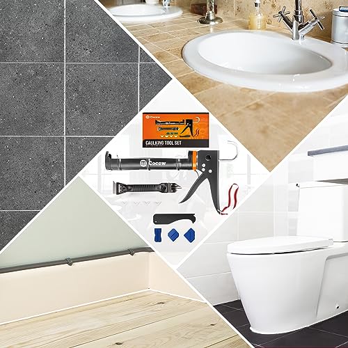 Cocew Caulk Gun Kit, Smooth Silicone Caulking Gun and Caulk Remover Tool, Sealant Finishing Tool Grout Scraper for Kitchen Bathroom Window Sink Joint, All in One with Gift Box