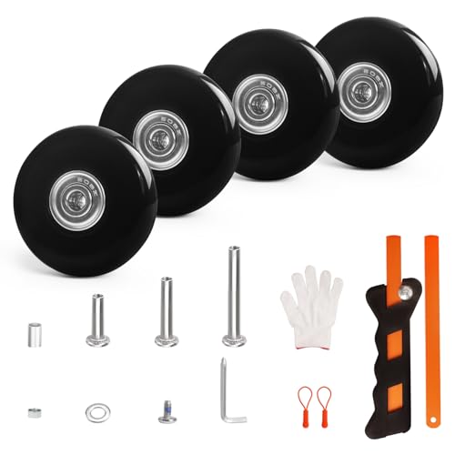 Luggage Wheels Replacement Set 4PC Diameter 2in/50mm0.55in/14mm Thick PU Wheels with Ball Bearing 3 Size Axles Full Set Repair Tool for Spinner Suitcase Trolley Bag Draw-bar Travel Box