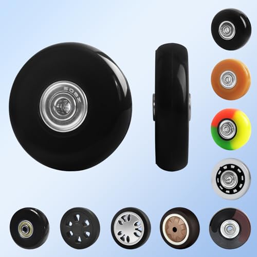 Luggage Wheels Replacement Set 4PC Diameter 2in/50mm0.55in/14mm Thick PU Wheels with Ball Bearing 3 Size Axles Full Set Repair Tool for Spinner Suitcase Trolley Bag Draw-bar Travel Box