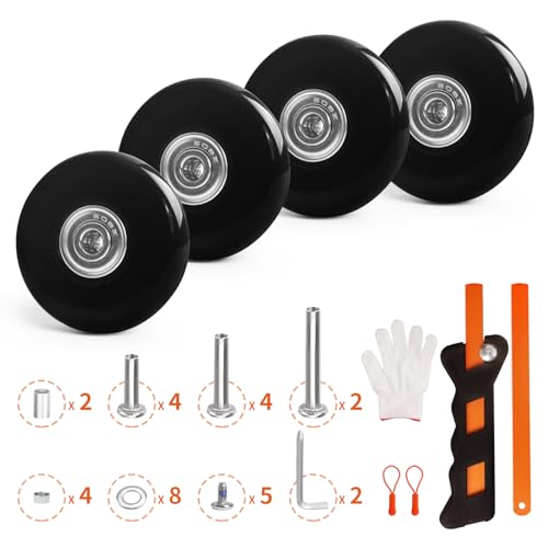 Luggage Wheels Replacement Set 4PC Diameter 2in/50mm0.55in/14mm Thick PU Wheels with Ball Bearing 3 Size Axles Full Set Repair Tool for Spinner Suitcase Trolley Bag Draw-bar Travel Box