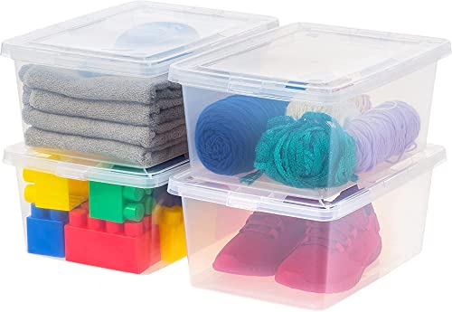 IRIS USA 15 Qt Clear Storage Box, BPA-Free Plastic Stackable Bin with Lid, 4 Pack, Containers to Organize Shoes and Closet Shelves, Classroom Organization Teacher Tools, Game Storage