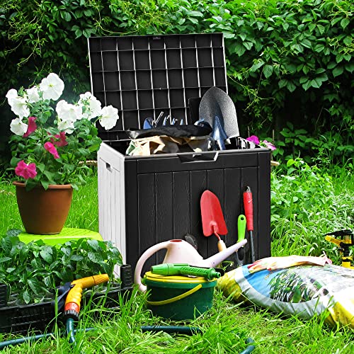 YITAHOME 30 Gallon Deck Box Outdoor Storage Box, Waterproof Resin Package Delivery and Storage Box with Lockable Lid for Patio Furniture Cushions, Pool Accessories, Garden Tools, Black