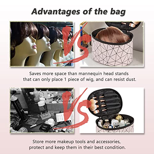 Bemaxy Portable Wig Storage Box - Hair Extension Accessories Carrying Travel Case Makeup Tool Organizer to Store Hairpieces, Decorations, PINK