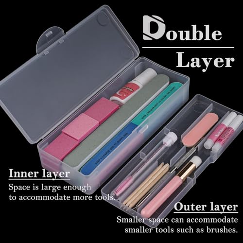 Lokyango 4 Pieces Double-Layer Plastic Storage Personal Box for Nail, Nail Implement Storage Box Organizer Case Manicure Tool Box for Nail Pedicure Supply Tools (B-clear)