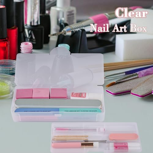 Lokyango 4 Pieces Double-Layer Plastic Storage Personal Box for Nail, Nail Implement Storage Box Organizer Case Manicure Tool Box for Nail Pedicure Supply Tools (B-clear)