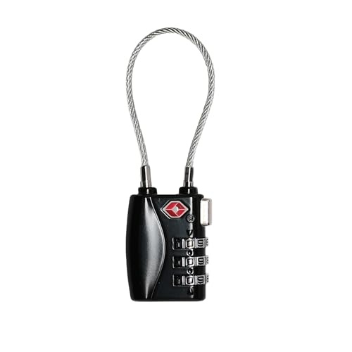 TIAWOLT Re-settable 3 Digit Combination Luggage Lock Travel Padlock TSA Approved Cable Lock with Zinc Alloy Body for Gym,Backpack,Bike Locks,Lockers,Case,Toolbox,Doors&Windows(Black,1 Pack)