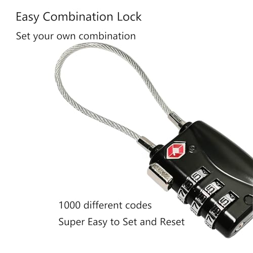 TIAWOLT Re-settable 3 Digit Combination Luggage Lock Travel Padlock TSA Approved Cable Lock with Zinc Alloy Body for Gym,Backpack,Bike Locks,Lockers,Case,Toolbox,Doors&Windows(Black,1 Pack)