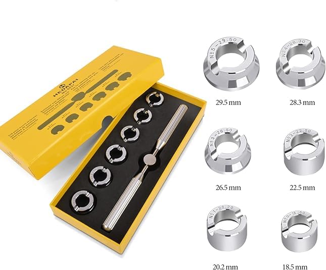 Haosie Watch Back Case Opener, 5537 Back Remover Tool, Watch Case Opener with Storage Box, 7 Pcs Watch Repair Tool, Wrench Dies Set Measure The Size Before Ordering