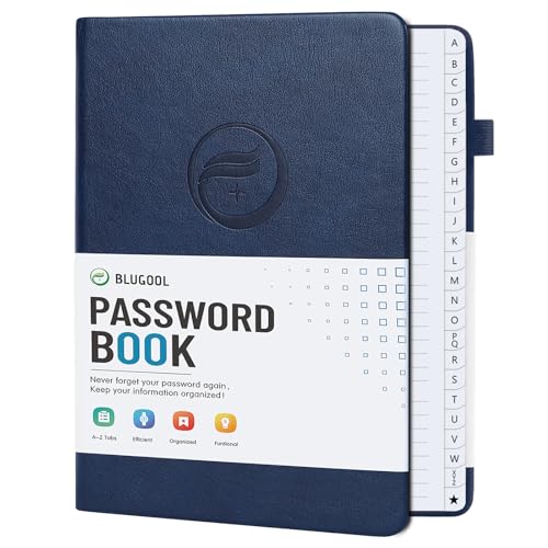 Password Book with Alphabetical Tabs, Hardcover Large Password Keeper, Password Notebook Organizer for Computer and Internet Address Website, Gifts for Home, Office, 7"x 10" - Navy Blue